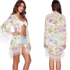 Show Me Your Mumu Metzler Kimono in Flower Press Floral Pattern Embroidered Trim